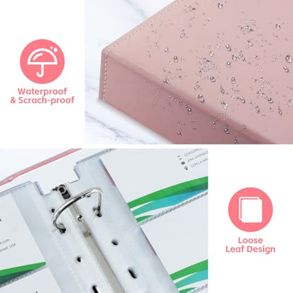 BYSTER A4 Business Card Organizer, PU Leather Card Binder with 30 Pack Sleeves (600 Pockets), Business Card Holder Book for Credit Cards, Membership Cards, and More - Pink - color: Pink
