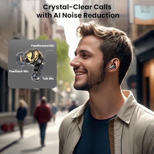 TOZO NC20 Active Noise Cancelling Wireless Earbuds LDAC Hi-Res Bluetooth | 6 Mics AI Call Ear Buds 80H Playtime, Dual Pairing, 32 EQ via App, IPX8 Waterproof, Wireless Charging Case - color: Matte Black