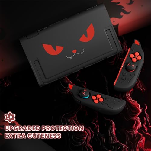 playvital Cute Demon Protective Shell for Nintendo Switch 2, Kawaii Anti-Slip Silicone Grip Cover + Dockable Hard Case for Nintendo Switch 2 with Thumb Grips & Sticker, Shockproof - Black - color: Black