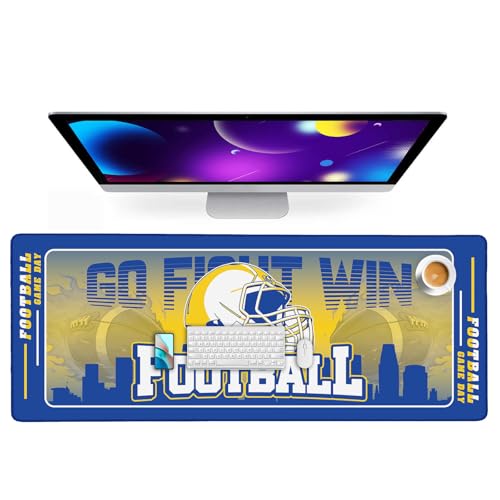 Football Desk Mat, Large Stitched Edges Gaming Mouse Pad, Blue Gold City Design Keyboard Mat for Laptop Computer Desktop - 31.5x12 Inch for Football Fans - color: Blue Gold Football