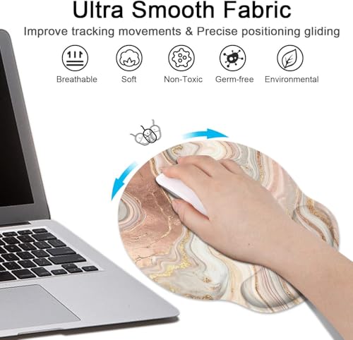 Ergonomic Mouse Pad Set with Wrist Rest, Gold Pink Marble | Abstract Non-Slip Rubber Base Wrist Cushion Support and Coasters Mousepad with Wrist Support for Computer Keyboard - color: Gold Pink Marble