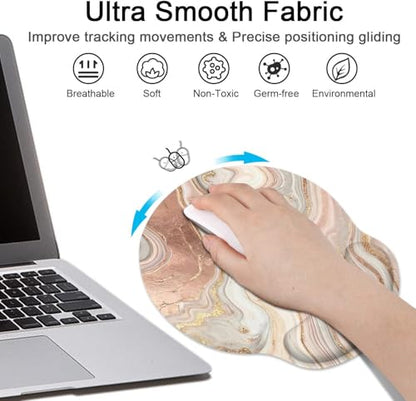 Ergonomic Mouse Pad Set with Wrist Rest, Gold Pink Marble | Abstract Non-Slip Rubber Base Wrist Cushion Support and Coasters Mousepad with Wrist Support for Computer Keyboard - color: Gold Pink Marble