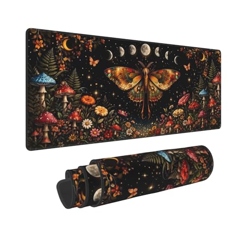 Moth Moon Gaming Mouse Pad Extended Large Mouse Mat 31.5 X 11.8 Inch Nonslip Rubber Base Long Desk Pad Stitched Edges Mousepad Mice Pad for Office Home Game - color: Moth Moon