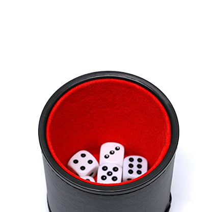 Felt Lined PU Leather Dice Cup Set with 6 Dot Dices (Black, Pack of 2) - color: Red