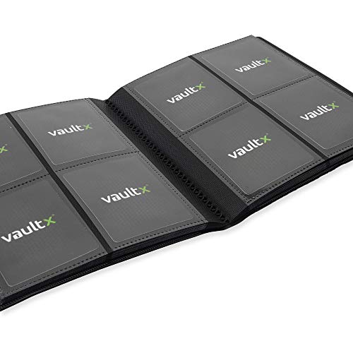 Vault X 4 Pocket Strap Trading Card Binder 160 Cards Side Loading (Black) | Holds 160 standard-size TCG cards in 20 side-loading 4-pocket pages. Padded, water-resistant cover. - color: Black