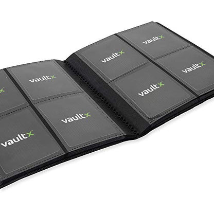 Vault X 4 Pocket Strap Trading Card Binder 160 Cards Side Loading (Black) | Holds 160 standard-size TCG cards in 20 side-loading 4-pocket pages. Padded, water-resistant cover. - color: Black
