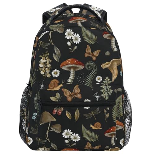 Mushrooms Backpack Vintage Flower Butterfly Dragonfly Bookbag Daypack Travel Hiking Camping School Laptop Bag - color: Multi Pattern 24