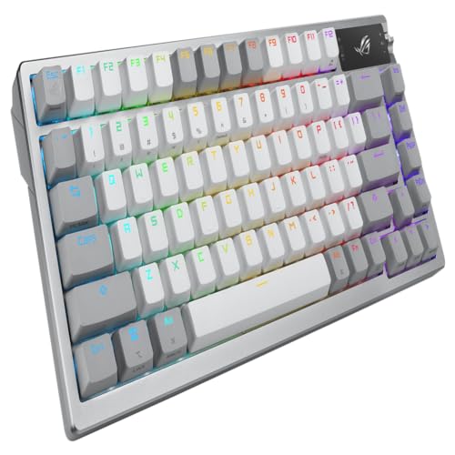 ASUS ROG Azoth Wireless Mechanical Gaming Keyboard – 75% TKL, Tri-Mode Connectivity, Hot Swappable Pre-lubed ROG NX Snow Linear Switches, PBT Keycaps, RGB, OLED Display, PC/Mac Support - White - color: White, size: Snow Linear, style: Azoth