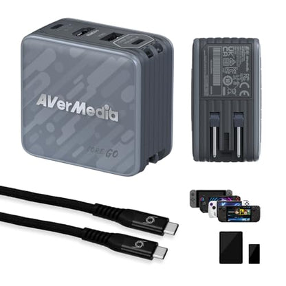 AVerMedia Portable Charger, Switch 2 Dock, 100W GaN Fast Charging USB C Hub, TV Docking Station with 4K60 HDMI, Compatible with iPhone, iPad, Laptop, PC, Gaming Accessories