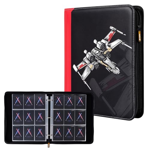 9 Pocket Trading Card Binder, 50 Pages Hold 900 TCG, MTG & Sports Cards | PU Leather Zip Album with Clear Sleeves for Organized Storage and Display; Fits Standard Baseball and Collectible Cards - color: Red