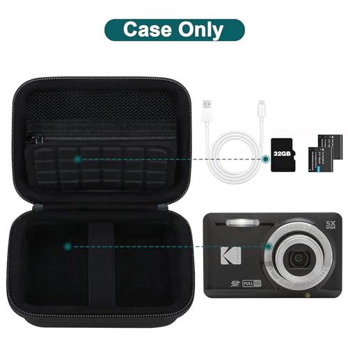 Canboc Hard Case for Kodak PIXPRO FZ55/ FZ45/ FZ43/ FZ53 16MP Digital Camera, Vlogging Camera Bag, Zipper Mesh Pocket fit Cable, SD Card, Black (Case Only) - color: T-Black