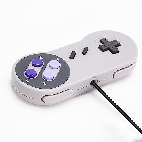 SAFFUN 2 Pack Wired SNES Gamepad Controller - Fully Compatible With Original SNES/SFC [Plug and Play] (Gray/Purple) - color: Wired Gray / Purple