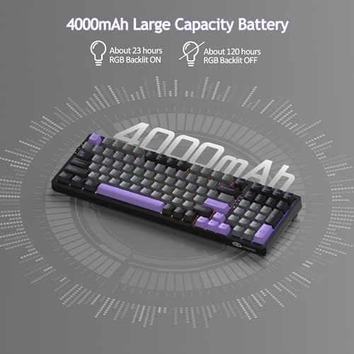 MageGee LIGHT100 Wireless Creamy Keyboard, Gasket Structure Hot Swappable, Tri-Mode 2.4G/USB-C/BT5.0 RGB Backlit Mechanical Gaming Keyboard for Win/Mac/PC, PBT Keycap, 4000mAh Battery, Purple - color: Purple Black/Blue Whale Switch