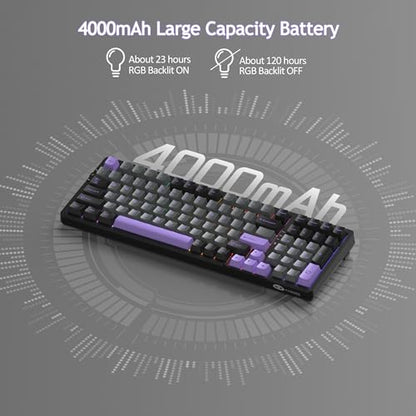 MageGee LIGHT100 Wireless Creamy Keyboard, Gasket Structure Hot Swappable, Tri-Mode 2.4G/USB-C/BT5.0 RGB Backlit Mechanical Gaming Keyboard for Win/Mac/PC, PBT Keycap, 4000mAh Battery, Purple - color: Purple Black/Blue Whale Switch