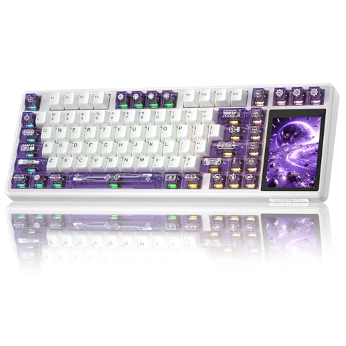 Aula L99 Wireless Mechanical Keyboard with Smart Touch Screen,Tri-Mode Hot Swappable Custom Gaming Keyboard,RGB Backlit,PBT Keycap,Gasket Mount Creamy Sounding Computer Keyboards for Office PC,84 Keys - color: White Purple