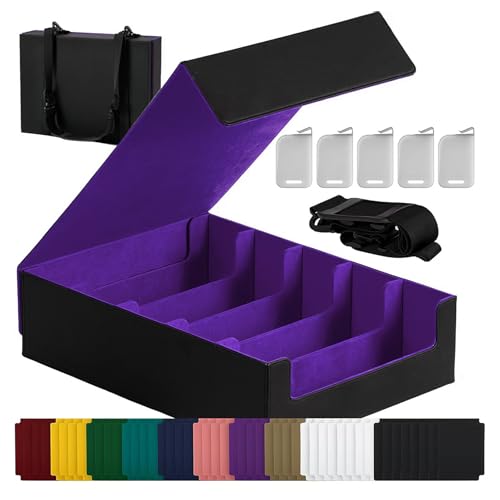 3900+ High-Capacity Card Display Storage Box, 5-Row Design (Ideal for Collectors & Beginners), Heavy-Duty Archival Case for MTG/TCG/Sports Cards, Reinforced Organizer with Shoulder Strap（B/P） - color: A-Black/Purple