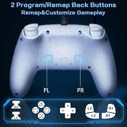 Kamylorus Wired Controller for PS-5/PC, RGB Gaming Controller with Programmable/Remap/Turbo/LED Light Functions, 3.5MM Headphone Jack, Dual Vibration - color: white