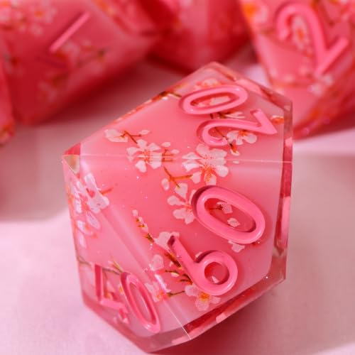 XENOLUX Resin DND Dice Set, Sakura Pink Polyhedral RPG Dice with Translucent Floral Stickers, Spring Aesthetic Tabletop Accessories for Dungeons and Dragons Board Games (L1) - color: L1