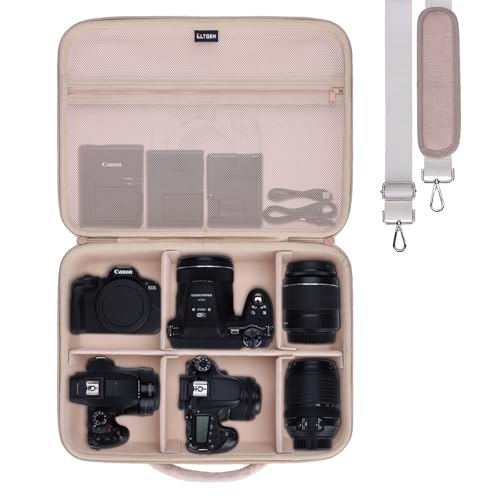 Large Camera Case Bag for Canon/Sony/Nikon Camera and Multiple Lens Beige | Hard Travel Carrying Case Bag for Canon/Sony/Nikon DSLR SLR Mirrorless Camera and Multiple Lens with 5 Dividers - color: Beige, size: Large