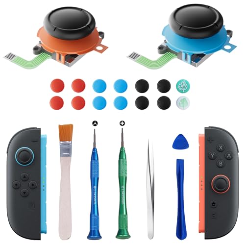 LuxiSync Joycon Joystick Replacement Kit for Nintend0 Switch 2, Anti-Drift | Joycon Repair Kit for Switch 2, with 2 Thumbsticks, Drift Fix Tools Y Screwdriver, Tweezers, Pry Tools, 14 Thumb Grips