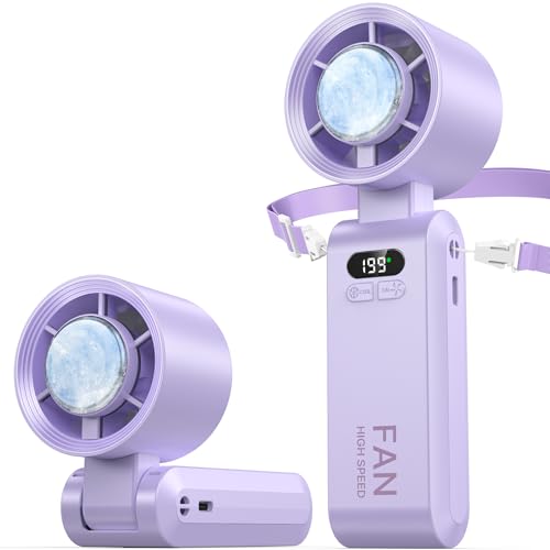 Handheld Portable Turbo Fan with Ice Cooler, Speed (1-199) 5500mAh Rechargeable Personal Fan,[20H Cooling Time] Mini Yet Powerful [20000 RPM] Small Pocket Fans for Travel/Outdoor/Home/Office, Purple - color: Purple