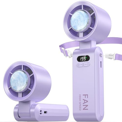 Handheld Portable Turbo Fan with Ice Cooler, Speed (1-199) 5500mAh Rechargeable Personal Fan,[20H Cooling Time] Mini Yet Powerful [20000 RPM] Small Pocket Fans for Travel/Outdoor/Home/Office, Purple - color: Purple