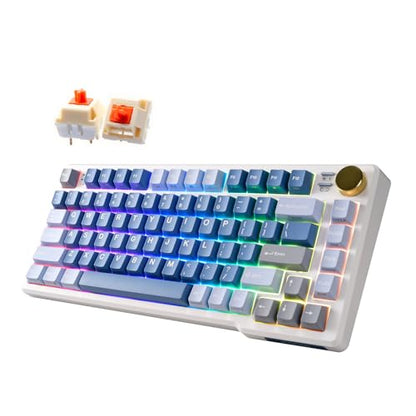 iRocks K103R Wireless Rechargeable RGB 75% Mechanical Gaming Keyboard, Hot Swappable Pre-lubed Switches, 81 PBT Keys, Gasket Mount, USB-C Detachable Cable (Ocean Blue, Bubble Switch) - color: Ocean Blue, size: Bubble Switch