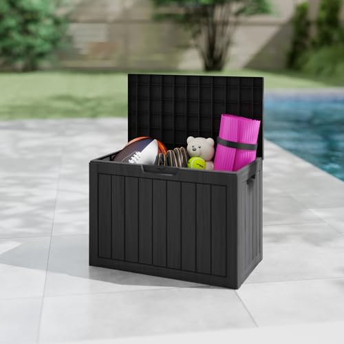 45 Gallon Deck Boxes Outdoor Waterproof, Outdoor Storage Box with Lockable Lid & UV-Resistant for Patio Furniture, Outdoor Cushions, Garden Tools and Pool Supplies, Black - color: Black, size: 45 GAL