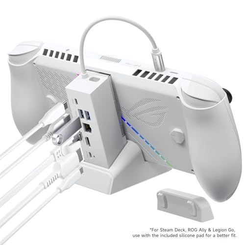 JSAUX Docking Station for ROG Xbox Ally X (2025)/ROG Ally X/ROG Ally/Steam Deck/Legion Go, 6-in-1 Dock with HDMI 4K@120Hz, Gigabit Ethernet, USB A & USB C 3.2 Gen 1, 100W Charging - HB0609 White - color: White
