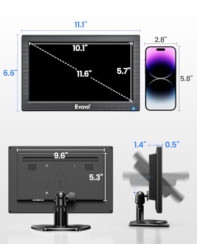 Eyoyo 12" Inch TFT LCD Monitor with AV HDMI BNC VGA Input 1366x768 Portable Mini HD Color Screen Display with Built-in Speaker - style: 12 inch 1366x768
