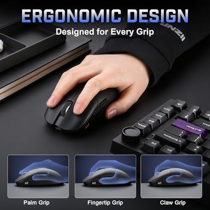 YUNZII M1 PAW3311 Sensor Wireless Gaming Mouse (Black) | 7-Level DPI Adjustment Up to 10000 DPI, Stable 1000Hz polling rate, 60g Lightweight Design, Easy Software for Win & Mac - color: Black