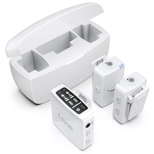 FIFINE M9W Wireless Lavalier Dual Lapel Microphone Kit for Vlog Interview | Condenser Clip-On Lapel Mic System, Charging Case, for Android Vlog YouTube TikTok Interview - color: White