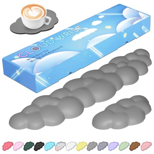 JIKIOU Upgrade Leather Cloud Wrist Rest for Keyboard and Mouse & Cup Pad | Wish Gift-Cute Cloud Shape, Comfortable and don’t Irritate to Skin, Non-Slip PU Base,Soft Memory Foam filled for Pain Relief - color: 08soft Gray