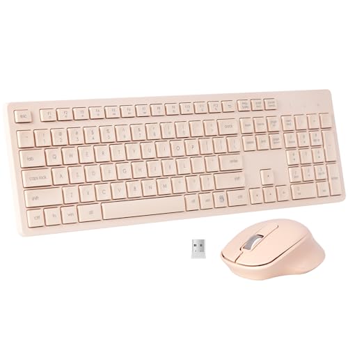 Wireless Keyboard and Mouse Combo, Quiet and Soft 2.4G Full-Size Computer Keyboard and Ergonomic Wireless Mouse for Windows, Mac Desktop/Laptop/PC/PS, Peach