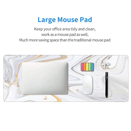 Large Mouse Pads for Desk, Extended Marble Gaming Mousepad for Women Office Gifts, Funny XL Big Stitched Waterproof Nonslip Computer Mats Deskmat for Keyboard, (Gold Grey Striped, 31.5 * 11.8 in) - color: Gold Grey Striped Marble