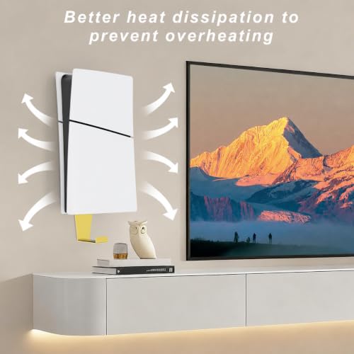 Wall Mount for PlayStation 5 Console | Heavy-Duty Steel, 2 Controller Holder, Headset Holder, Protection & Cooling - color: Sparkle Gold