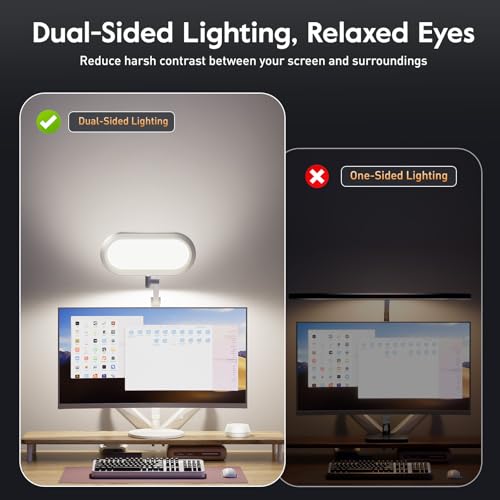Premium LED Desk Lamp, Dual-Sided Soft Lighting with Knob Remote | Eye-Caring Diffused Light for Home Office, Video Conferencing, Zoom, Reading, Study, Craft, Stepless Dimming & Color, Memory - color: White