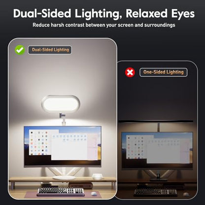 Premium LED Desk Lamp, Dual-Sided Soft Lighting with Knob Remote | Eye-Caring Diffused Light for Home Office, Video Conferencing, Zoom, Reading, Study, Craft, Stepless Dimming & Color, Memory - color: White