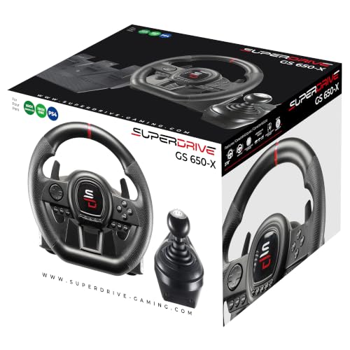 SUBSONIC - Superdrive GS650-X Racing Wheel for PS4 and Xbox Series - Black | Steering Wheel with Pedals and Gear Shifter - Vibration - 3 Sensitivity Modes - Diameter 26 cm, Rotation 270°