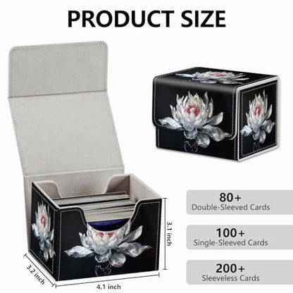 Strong Magnet Card Case Deck Box Mtg Card Box Playing Card Box Magic Deck Box Tcg Up to 200 Cards Creative Pattern Trading Card Storage Box for Collectible Card Games, White Lotus Silk Flower - color: White Lotus Silk Flower