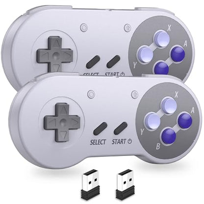 2.4 GHz Wireless SNES Switch Online Controller, USB Receiver, Compatible with Switch/Switch OLED, PC, Mac OS, Android, Steam Deck, Raspberry Pi (Rechargeable) (Plug and Play) (2 Pack) Purple - color: Wireless for Switch Purple