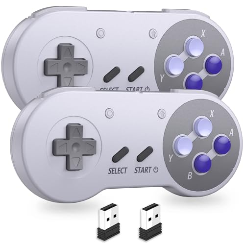 2.4 GHz Wireless SNES Switch Online Controller, USB Receiver, Compatible with Switch/Switch OLED, PC, Mac OS, Android, Steam Deck, Raspberry Pi (Rechargeable) (Plug and Play) (2 Pack) Purple - color: Wireless for Switch Purple