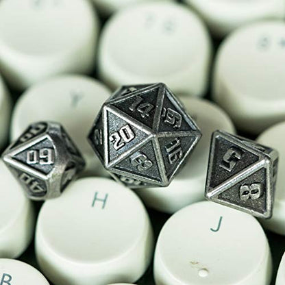 UDIXI Mini Metal DND Dice Set, 10mm Tiny Small Metal D&D Polyhedral Dice Set for Role Playing Games and Other Tabletop Game (Silver) | 7-Pieces, Lightweight, Velvet Drawstring Bag, for Dungeons and Dragons Role Playing Games Tabletop Games - color: Mini-s