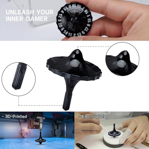 CZYY D20 Spinning Top Dice, EDC Fidget Desk Toy for Tabletop RPG Gamer | Spinning Top Design with D20 Numbers, 3D Printed Resin, Accessories for Tabletop Games, Desk Display & Gamer Gifts