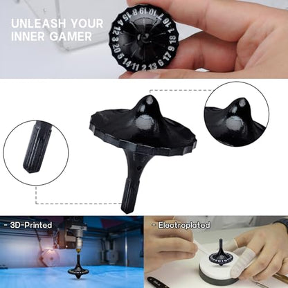 CZYY D20 Spinning Top Dice, EDC Fidget Desk Toy for Tabletop RPG Gamer | Spinning Top Design with D20 Numbers, 3D Printed Resin, Accessories for Tabletop Games, Desk Display & Gamer Gifts