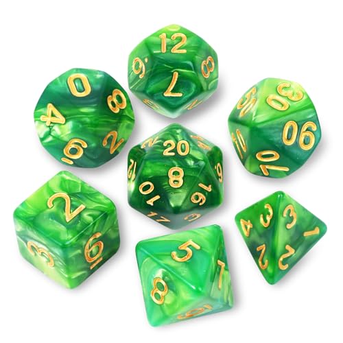 7Pcs Polyhedral DND Dice Set with Black Storage Bag(Dark Green&Light Green) | Classic dice set for RPG Polyhedral Dice for Dungeon and Dragons Playing Games 7-Die Set - color: Dark Green&light Green Dice