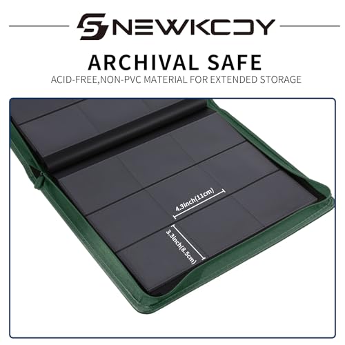 Snekdy Top loader Binder, 9 Pockets Top Loader，Holds 360 Top Loaders cards, Card binder with Sleeves for card in 3 x 4 inch color smooth Zipper PU Leather (Green) - color: Green