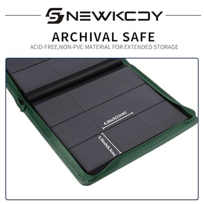 Snekdy Top loader Binder, 9 Pockets Top Loader，Holds 360 Top Loaders cards, Card binder with Sleeves for card in 3 x 4 inch color smooth Zipper PU Leather (Green) - color: Green