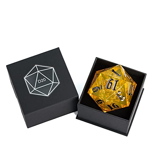 55mm 20 Sided DND Dice, Giant D20 D&D Polyhedral Dice Large D20 with Die Gift Box for Dungeons and Dragons, RPG Table Games (Transparent Orange Bubbles) - color: Transparent Orange Bubbles