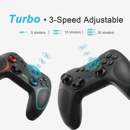 Playnex 2 Pack Wireless Controllers for Nintendo Switch/PC, Hall Effect Joysticks, RGB Lighting, 6-Axis Gyro, Turbo, Dual Vibration & Programmable M1/M2 Buttons (Black + Red/Blue) - color: Black + Red/Blue 2-Pack